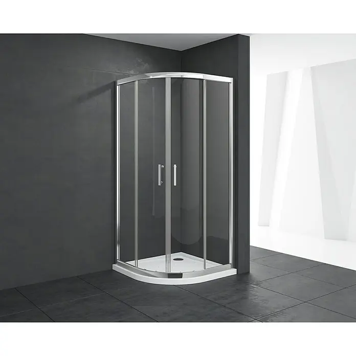 Mampara de ducha semicircular Chloe - 80 x 80 x 195 cm, Cromo, Vidrio transparente - Elegante cabina de ducha con vidrio claro y marco cromado. Diseño moderno para baños actuales, con muy buena fabricación.