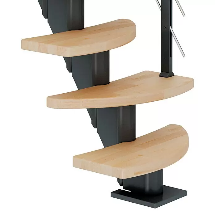 Dolle Mittelholmtreppe Berlin - Breite: 64 cm, Variabel, Anthrazitgrau, Farbe Stufen: Buche Natur, Geschosshöhe: 222 cm - 270 cm - Detailaufnahme