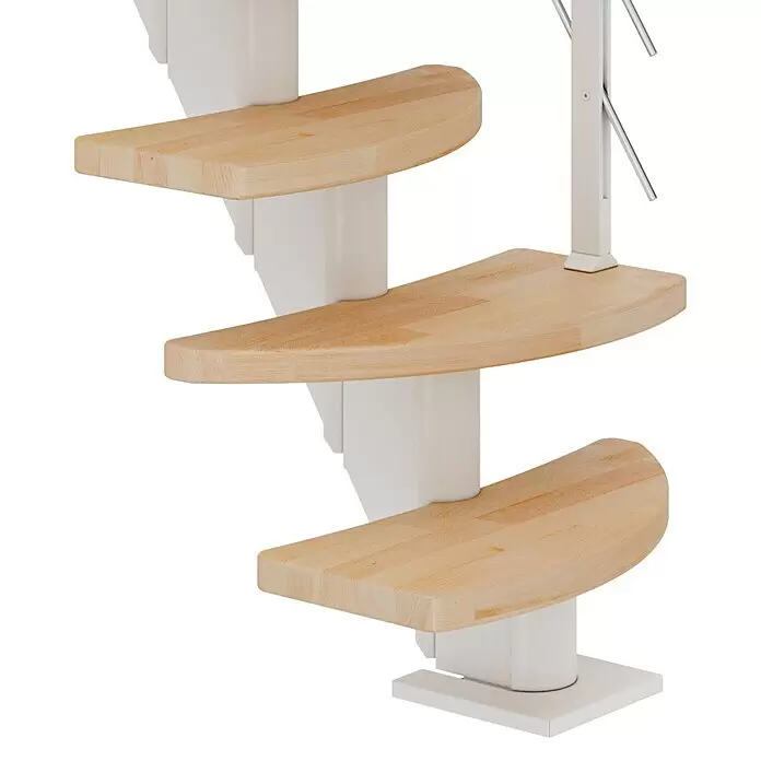 Dolle Mittelholmtreppe Berlin - Breite: 64 cm, Variabel, Weiß, Farbe Stufen: Buche Natur, Geschosshöhe: 259 cm - 315 cm - Detailaufnahme