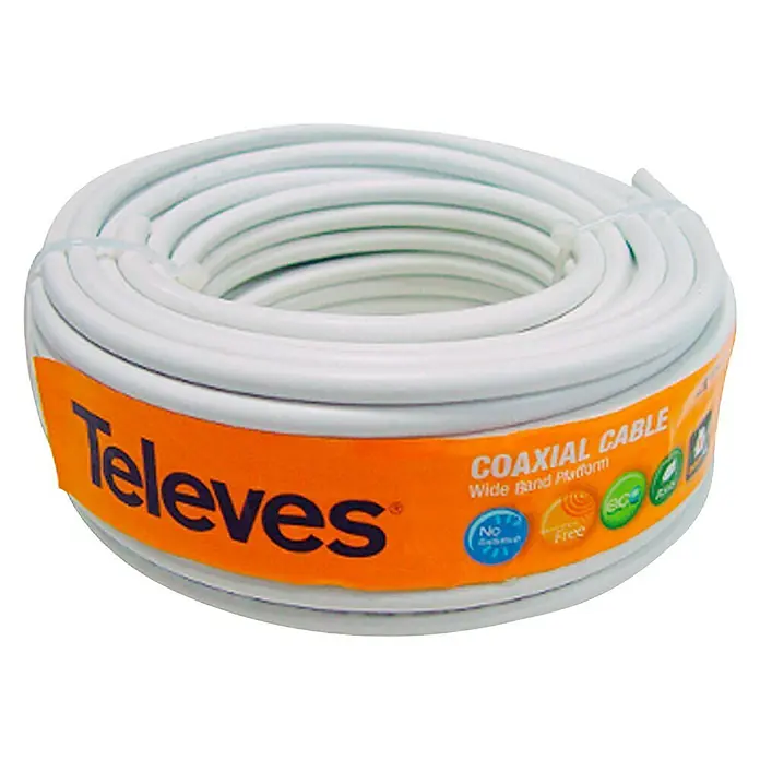 Cable coaxial - 20 m, Blanco - Un rollo de cable coaxial Televes, ideal para aplicaciones de banda ancha, con características ecológicas.