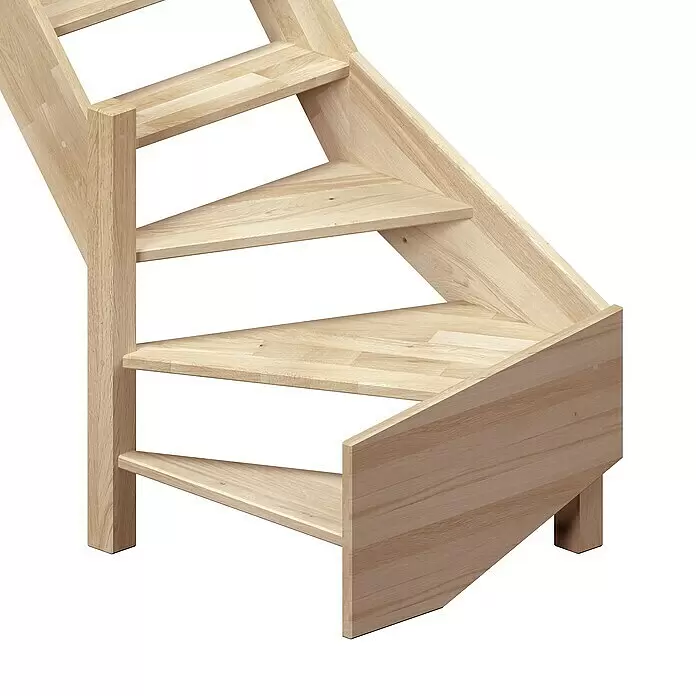 Dolle Raumspartreppe Brest - Breite: 70 mm, Grau, 1/4-gewendelt links, Geschosshöhe: 320 cm, Farbe Stufen: Eiche - Helle Holz-Spartreppe mit dreieckigen Stufen.