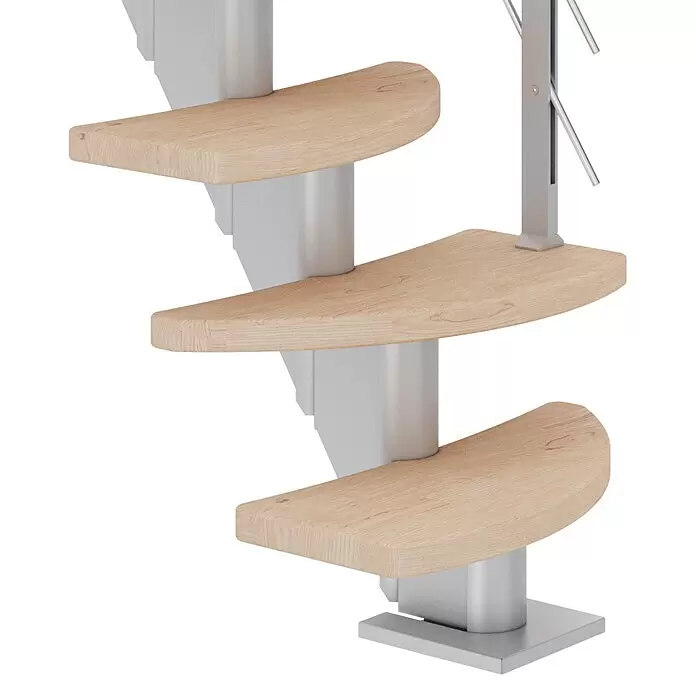 Dolle Mittelholmtreppe Berlin - Breite: 64 cm, Variabel, Perlgrau, Farbe Stufen: Eiche Weiß, Geschosshöhe: 259 cm - 315 cm - Detailaufnahme