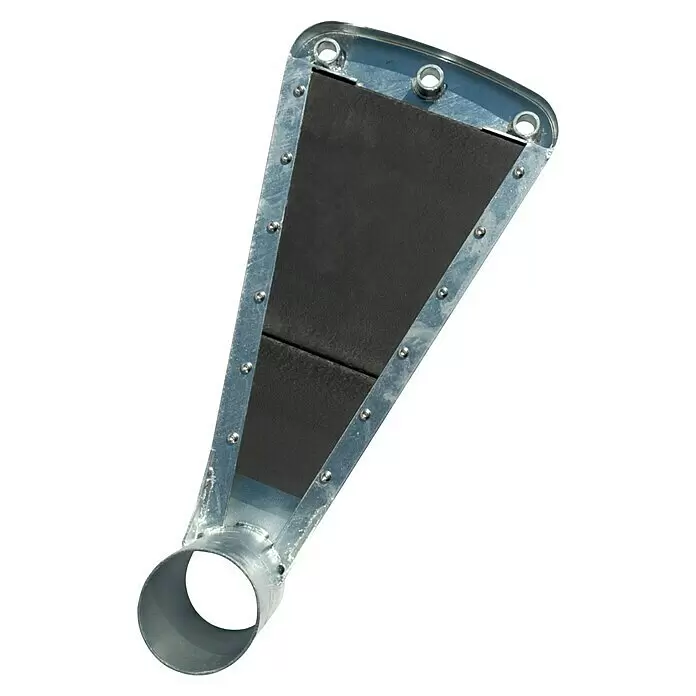 Dolle Außentreppe Gardenspin - Durchmesser: 155 cm, Geschosshöhe: 266,5 cm - 305,5 cm, Trimax® Stufen - Konischer Metallschacht mit schwarzer Auskleidung und kreisförmigem Auslass, mit Befestigungslöchern am breiteren Ende.