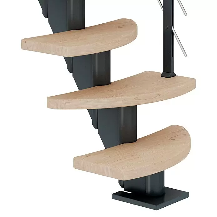 Dolle Mittelholmtreppe Berlin - Breite: 64 cm, Variabel, Anthrazitgrau, Farbe Stufen: Eiche Weiß, Geschosshöhe: 259 cm - 315 cm - Detailaufnahme