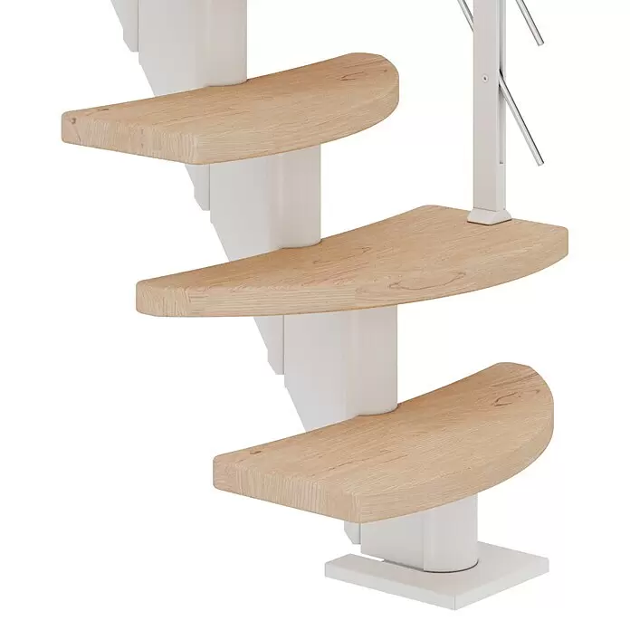 Dolle Mittelholmtreppe Berlin - Breite: 64 cm, Variabel, Weiß, Farbe Stufen: Eiche Weiß, Geschosshöhe: 259 cm - 315 cm - Detailaufnahme