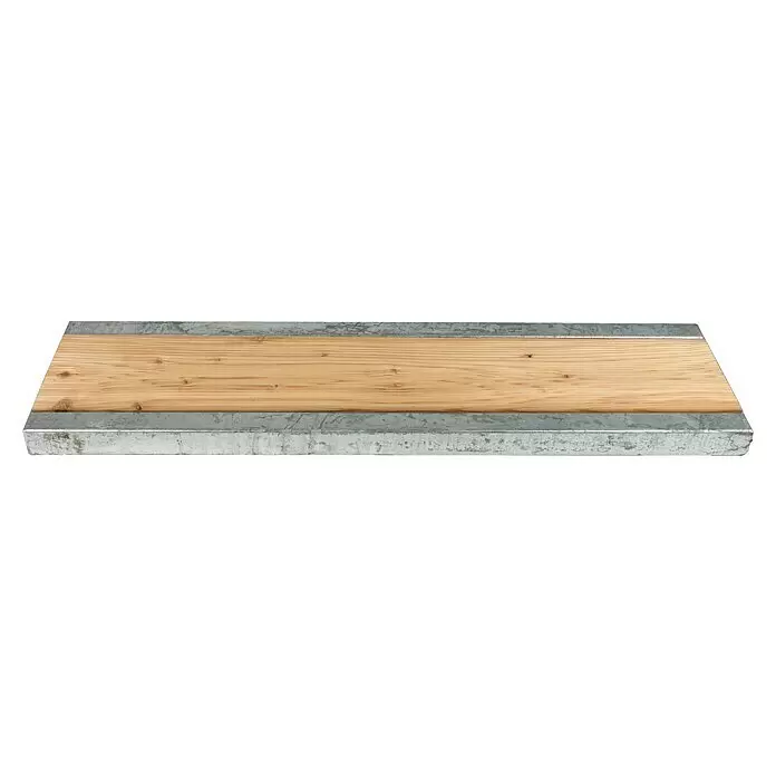 Dolle Außentreppe Gardentop - Einlegestufen, Mitlaufende Edelstahlstäbe, Breite: 100 cm, Anzahl Stufen: 11 Stk., Geschosshöhe: 198 cm - 242 cm - Helles Holzbrett mit natürlicher Maserung, eingefasst in einen strukturierten, silberfarbenen verzinkten Metallkanal.
