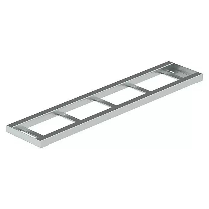 Dolle Außentreppe Gardentop - Einlegestufen, Feuerverzinkte Geländerstäbe, Breite: 100 cm, Anzahl Stufen: 3 Stk., Geschosshöhe: 54 cm - 66 cm - Silberner rechteckiger Metallrahmen mit drei quadratischen Aussparungen, geeignet zur Montage.