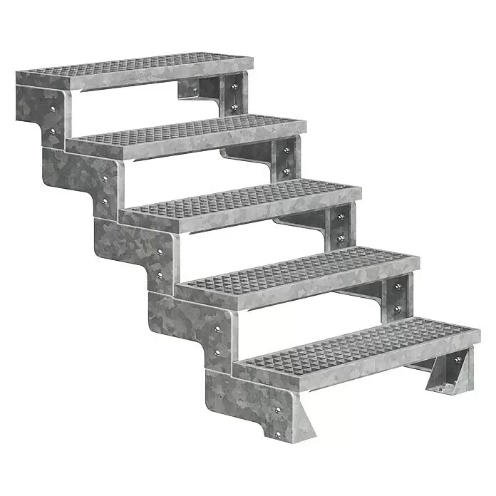 Dolle Außentreppe Gardentop - Gitterroststufen, Ohne Geländer, Breite: 100 cm, Anzahl Stufen: 5 Stk., Geschosshöhe: 90 cm - 110 cm - Fünfstufige modulare verzinkte Metalltreppe mit karierten Anti-Rutsch-Stufen.