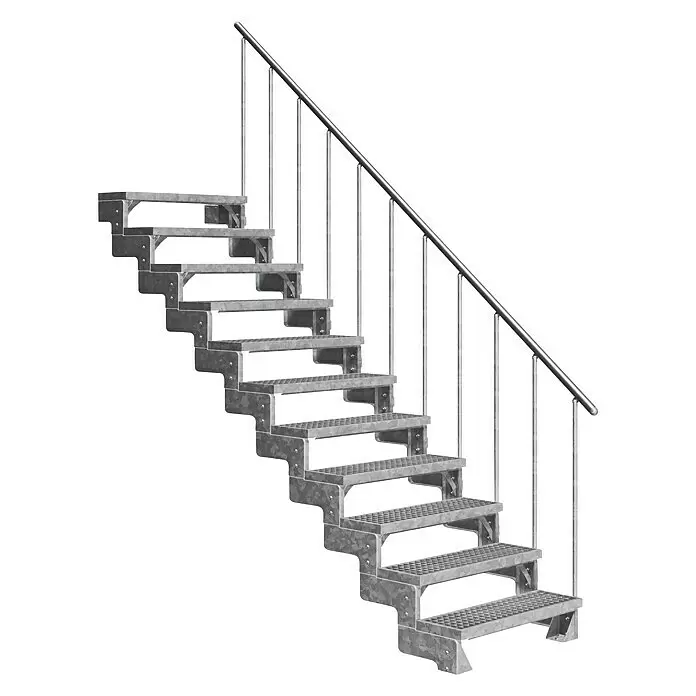 Dolle Außentreppe Gardentop - Gitterroststufen, Feuerverzinkte Geländerstäbe, Breite: 80 cm, Anzahl Stufen: 11 Stk., Geschosshöhe: 198 cm - 242 cm - Verzinkte Metalltreppe mit Geländer.