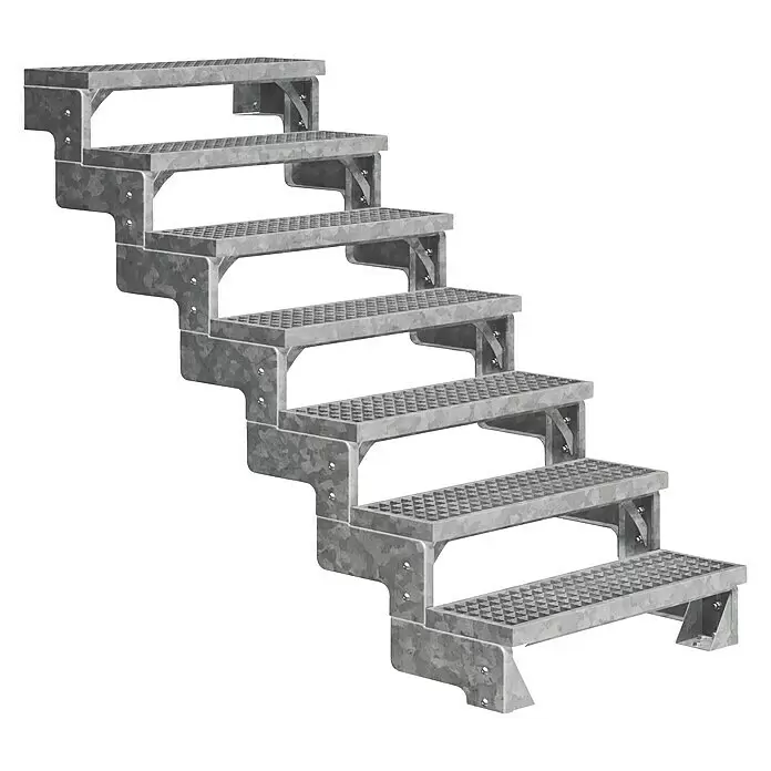 Dolle Außentreppe Gardentop - Gitterroststufen, Ohne Geländer, Breite: 80 cm, Anzahl Stufen: 7 Stk., Geschosshöhe: 126 cm - 154 cm - Industrietreppe aus verzinktem Stahl mit geriffelten Stufen.