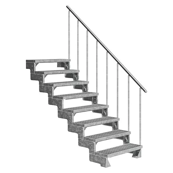 Dolle Außentreppe Gardentop - Gitterroststufen, Feuerverzinkte Geländerstäbe, Breite: 80 cm, Anzahl Stufen: 8 Stk., Geschosshöhe: 144 cm - 176 cm - Verzinkte Stahltreppe mit strukturierten Stufen und Metallgeländer.
