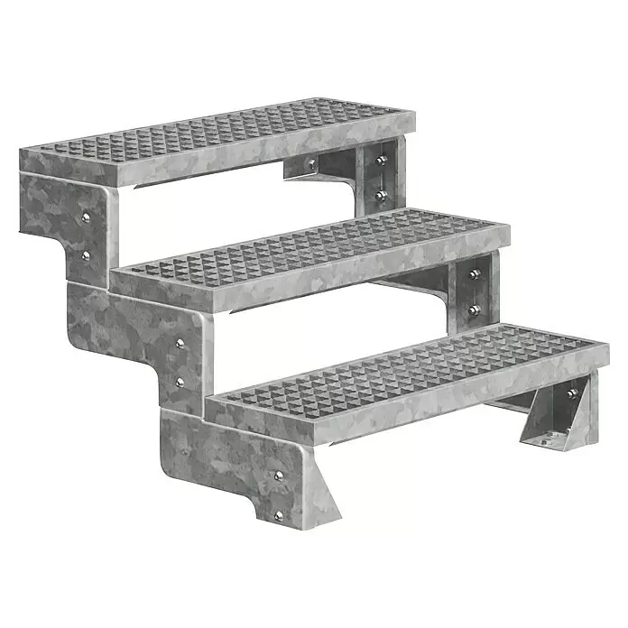 Dolle Außentreppe Gardentop - Gitterroststufen, Ohne Geländer, Breite: 80 cm, Anzahl Stufen: 3 Stk., Geschosshöhe: 54 cm - 66 cm - Drei industrielle Stufen aus verzinktem Stahl mit rutschfestem Gitterrost.