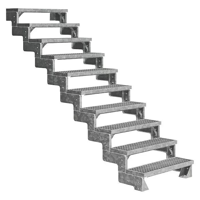 Dolle Außentreppe Gardentop - Gitterroststufen, Ohne Geländer, Breite: 80 cm, Anzahl Stufen: 10 Stk., Geschosshöhe: 180 cm - 220 cm - Galvanisierte Stahltreppe mit Riffelblechstufen, für industrielle Anwendungen.