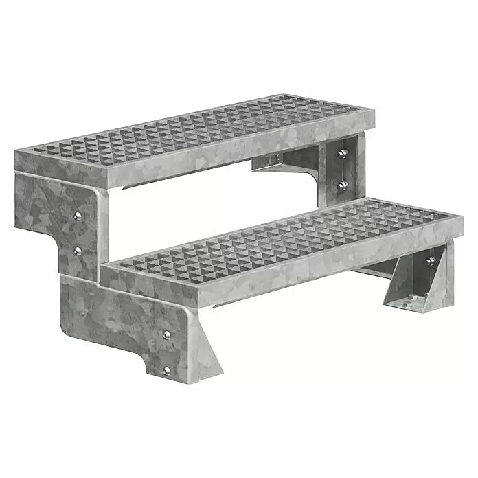 Dolle Außentreppe Gardentop - Gitterroststufen, Ohne Geländer, Breite: 100 cm, Anzahl Stufen: 2 Stk., Geschosshöhe: 36 cm - 44 cm - Verzinkte Stahl-Doppelstufe mit rutschfestem Gitterrost.