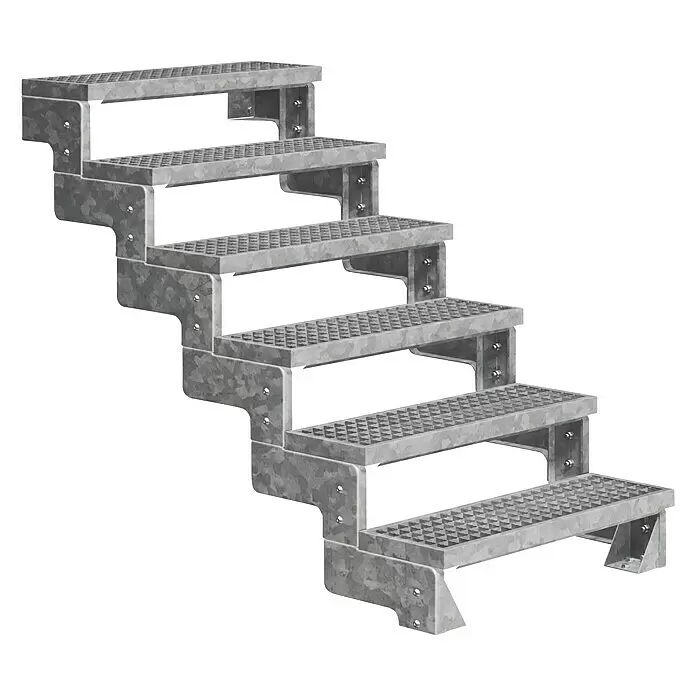 Dolle Außentreppe Gardentop - Gitterroststufen, Ohne Geländer, Breite: 100 cm, Anzahl Stufen: 6 Stk., Geschosshöhe: 108 cm - 132 cm - Diagonale Ansicht