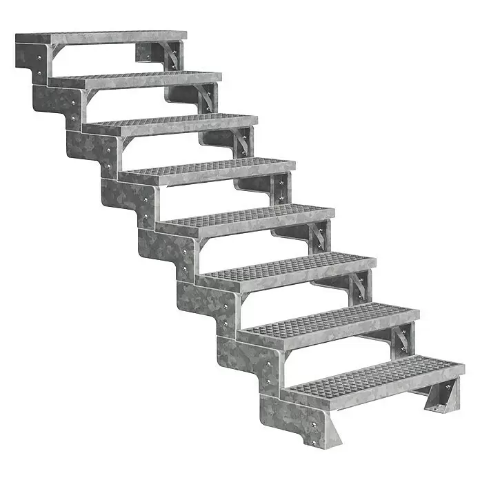 Dolle Außentreppe Gardentop - Gitterroststufen, Ohne Geländer, Breite: 100 cm, Anzahl Stufen: 8 Stk., Geschosshöhe: 144 cm - 176 cm - Industrielle verzinkte Metalltreppe mit rutschfesten Riffelblech-Stufen.