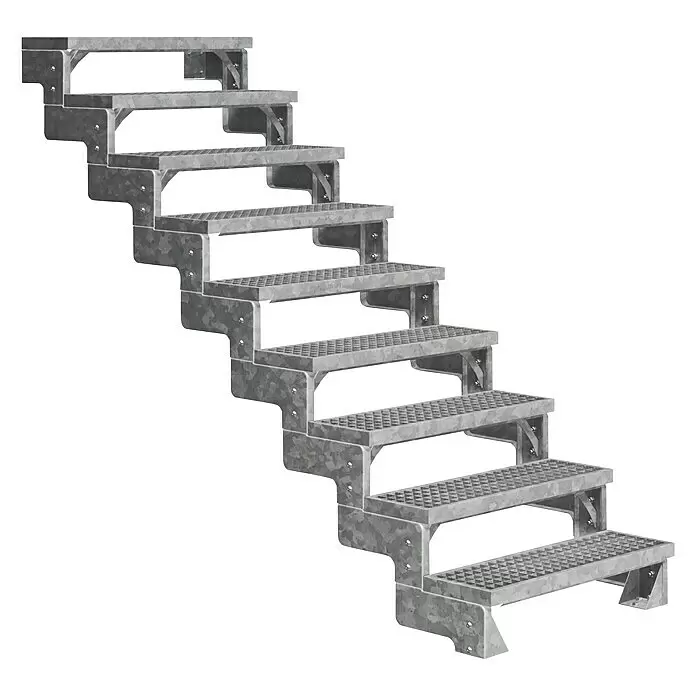 Dolle Außentreppe Gardentop - Gitterroststufen, Ohne Geländer, Breite: 80 cm, Anzahl Stufen: 9 Stk., Geschosshöhe: 162 cm - 198 cm - Verzinkte Metall-Industrietreppe mit mehreren Stufen und rutschfestem Profil.