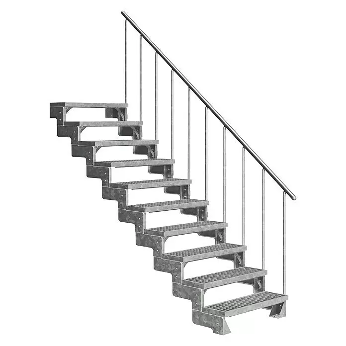 Dolle Außentreppe Gardentop - Gitterroststufen, Feuerverzinkte Geländerstäbe, Breite: 100 cm, Anzahl Stufen: 10 Stk., Geschosshöhe: 180 cm - 220 cm - Verzinkte Metalltreppe mit Handlauf und rutschfesten Stufen.