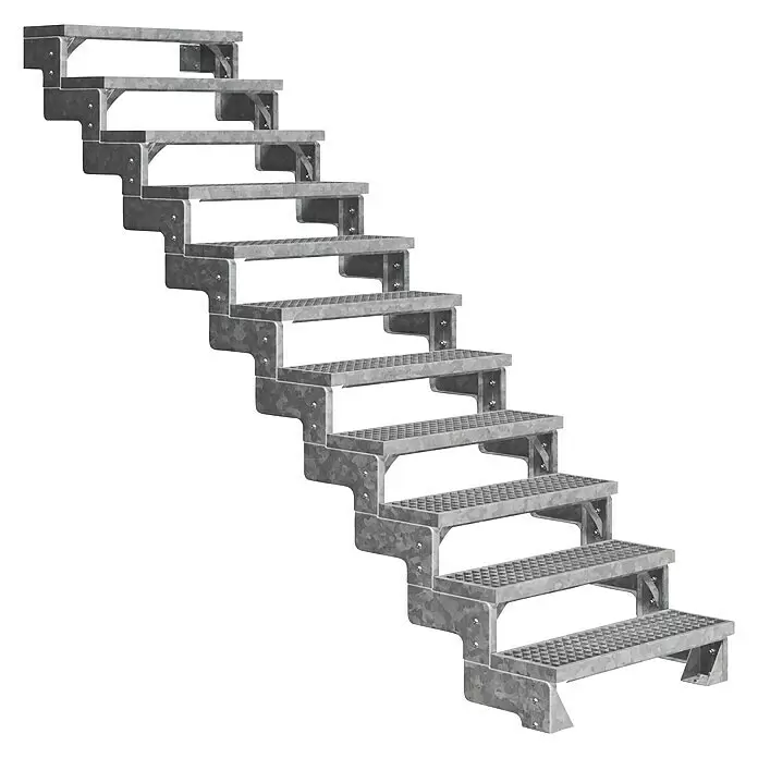 Dolle Außentreppe Gardentop - Gitterroststufen, Ohne Geländer, Breite: 80 cm, Anzahl Stufen: 11 Stk., Geschosshöhe: 198 cm - 242 cm - Modulare Treppe aus verzinktem Stahl mit rutschfesten Riffelblechstufen.