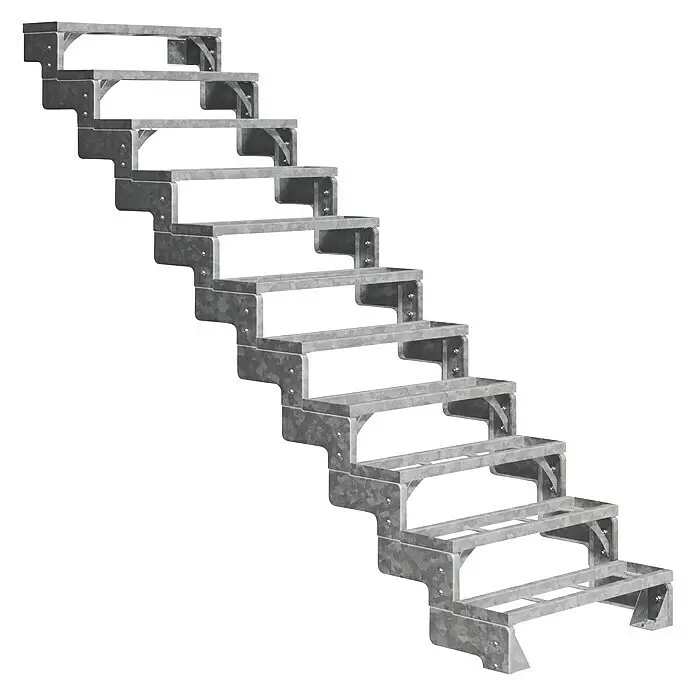 Dolle Außentreppe Gardentop - Einlegestufen, Ohne Geländer, Breite: 100 cm, Anzahl Stufen: 11 Stk., Geschosshöhe: 198 cm - 242 cm - Modulare Industriestufen aus verzinktem Metall.
