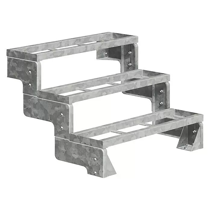 Dolle Außentreppe Gardentop - Einlegestufen, Ohne Geländer, Breite: 100 cm, Anzahl Stufen: 3 Stk., Geschosshöhe: 54 cm - 66 cm - Dreistufige, robuste Treppe aus verzinktem Metall in Silbergrau.