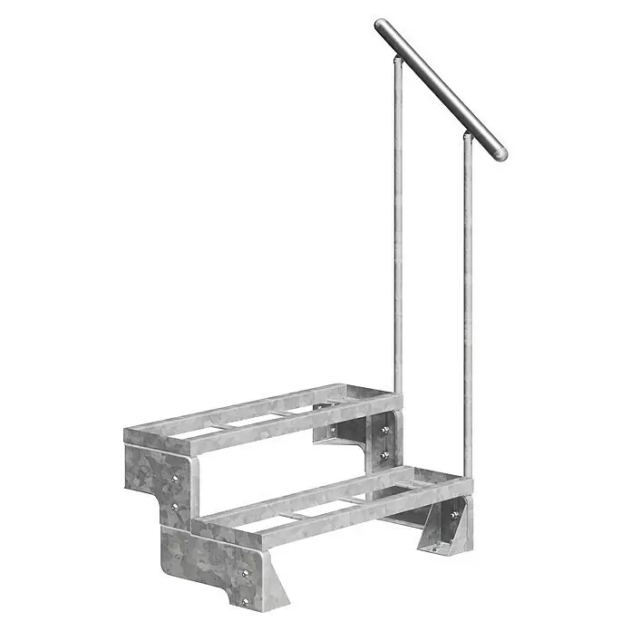 Dolle Außentreppe Gardentop - Einlegestufen, Feuerverzinkte Geländerstäbe, Breite: 80 cm, Anzahl Stufen: 2 Stk., Geschosshöhe: 36 cm - 44 cm - Zweistufige verzinkte Stahl-Zugangstreppe mit einem Handlauf.