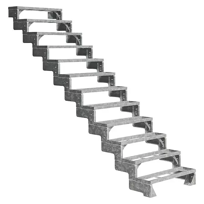 Dolle Außentreppe Gardentop - Einlegestufen, Ohne Geländer, Breite: 100 cm, Anzahl Stufen: 12 Stk., Geschosshöhe: 216 cm - 264 cm - Modulare verzinkte Metalltreppe für den industriellen oder Außenbereich.