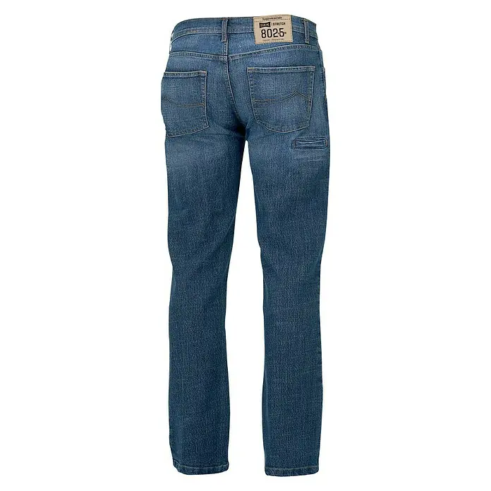 Industrial Starter Pantalones de trabajo Jest - Caballeros, L, Azul - Imagen de unos vaqueros elásticos azules Eskaline, modelo 8025, con bolsillos traseros y trabillas.