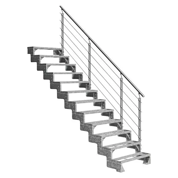 Dolle Außentreppe Gardentop - Einlegestufen, Mitlaufende Edelstahlstäbe, Breite: 100 cm, Anzahl Stufen: 12 Stk., Geschosshöhe: 216 cm - 264 cm - Modulare Treppe aus verzinktem Stahl mit Seilgeländer, geeignet für den Industrie- oder Außenbereich.
