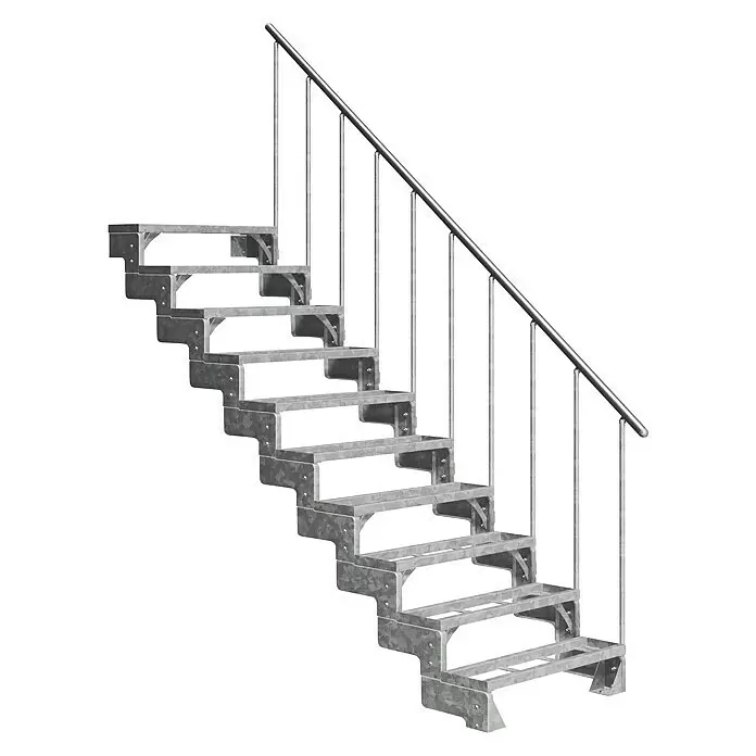 Dolle Außentreppe Gardentop - Einlegestufen, Feuerverzinkte Geländerstäbe, Breite: 100 cm, Anzahl Stufen: 10 Stk., Geschosshöhe: 180 cm - 220 cm - Verzinkte Metalltreppe mit silberfarbenem Geländer.