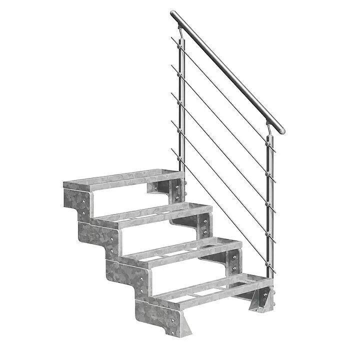 Dolle Außentreppe Gardentop - Einlegestufen, Mitlaufende Edelstahlstäbe, Breite: 100 cm, Anzahl Stufen: 4 Stk., Geschosshöhe: 72 cm - 88 cm - Diagonale Ansicht