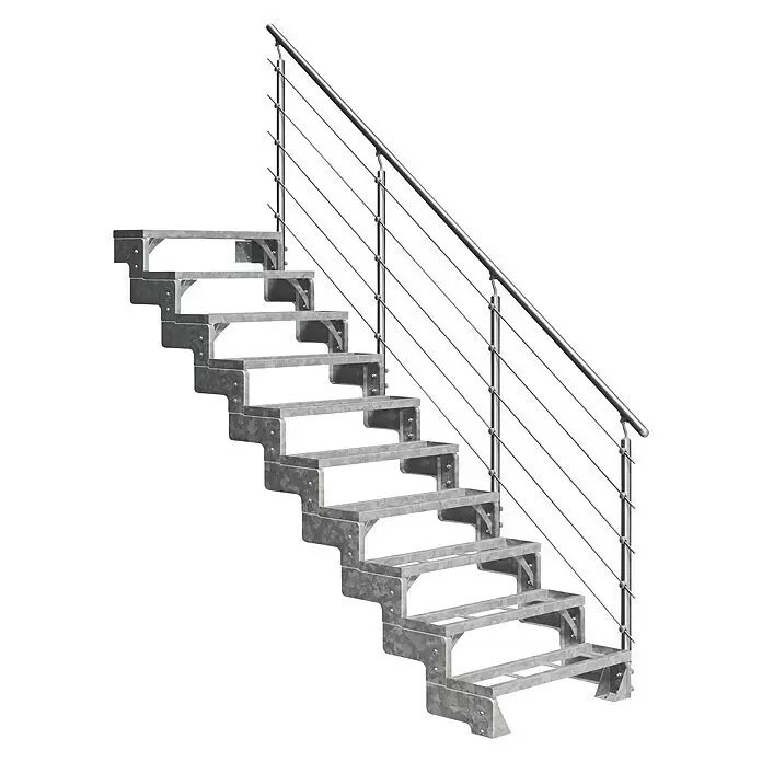 Dolle Außentreppe Gardentop - Einlegestufen, Mitlaufende Edelstahlstäbe, Breite: 100 cm, Anzahl Stufen: 10 Stk., Geschosshöhe: 180 cm - 220 cm - Treppe aus verzinktem Metall mit silber-grauem Geländer. Industrielles Design.