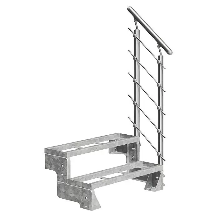 Dolle Außentreppe Gardentop - Einlegestufen, Mitlaufende Edelstahlstäbe, Breite: 100 cm, Anzahl Stufen: 2 Stk., Geschosshöhe: 36 cm - 44 cm - Kompakte zweistufige Treppe aus verzinktem Stahl mit elegantem Edelstahlgeländer.