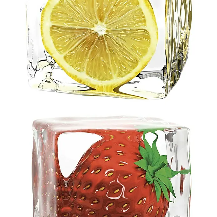 A.S. Création Designpanel pop.up - Eiswürfel, Bunt, 35 cm x 2,5 m - Eiswürfel mit Zitrone und Erdbeere. Zwei Eiswürfel mit einer Zitronenscheibe und einer Erdbeere. Perfekt für erfrischende Getränke.
