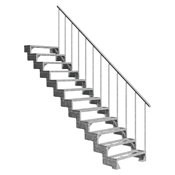 Dolle Außentreppe Gardentop - Einlegestufen, Feuerverzinkte Geländerstäbe, Breite: 80 cm, Anzahl Stufen: 12 Stk., Geschosshöhe: 216 cm - 264 cm - Graue Metalltreppe mit robustem Metallgeländer.