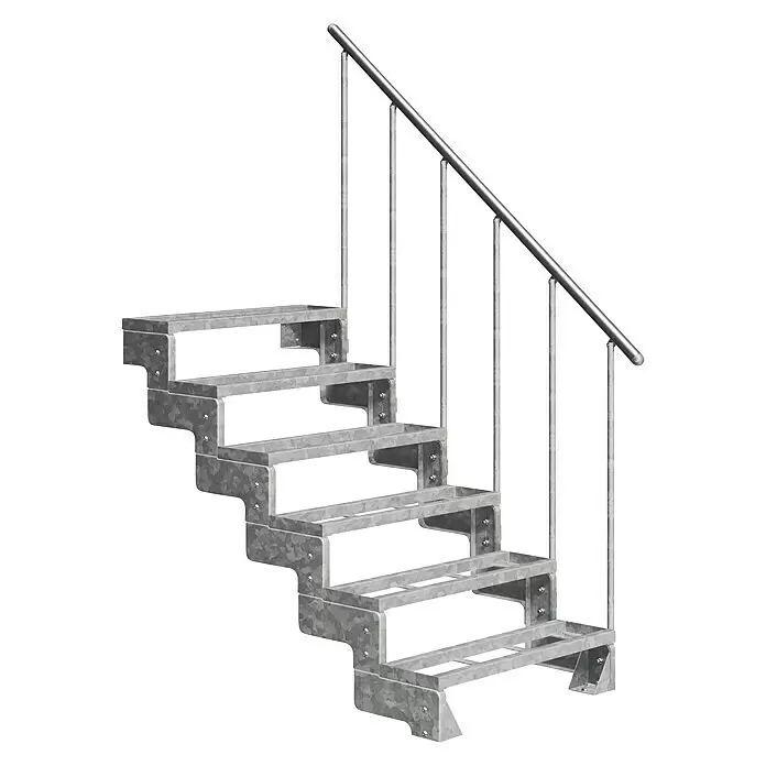 Dolle Außentreppe Gardentop - Einlegestufen, Feuerverzinkte Geländerstäbe, Breite: 100 cm, Anzahl Stufen: 6 Stk., Geschosshöhe: 108 cm - 132 cm - Verzinkte Metalltreppe mit integriertem Geländer im robusten Industriedesign.