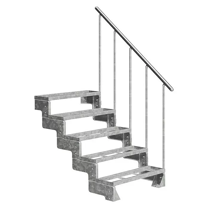 Dolle Außentreppe Gardentop - Einlegestufen, Feuerverzinkte Geländerstäbe, Breite: 80 cm, Anzahl Stufen: 5 Stk., Geschosshöhe: 90 cm - 110 cm - Treppe aus verzinktem Stahl mit Geländer.