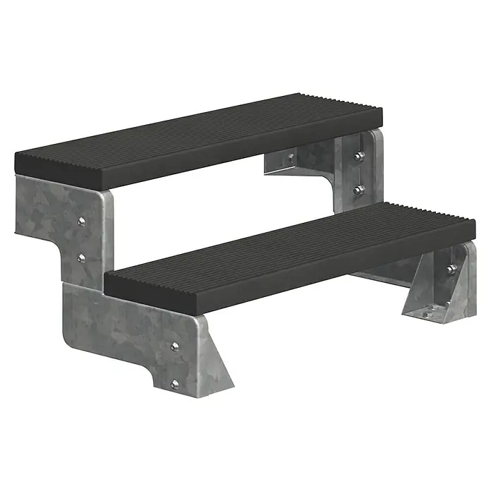 Dolle Außentreppe Gardentop - Trimaxstufen, Anthrazit, Ohne Geländer, Breite: 100 cm, Anzahl Stufen: 2 Stk., Geschosshöhe: 36 cm - 44 cm - Eine stabile zweistufige Treppe mit rutschfesten Stufen und robustem Metallrahmen. Ideal für den sicheren Auf- und Abstieg.