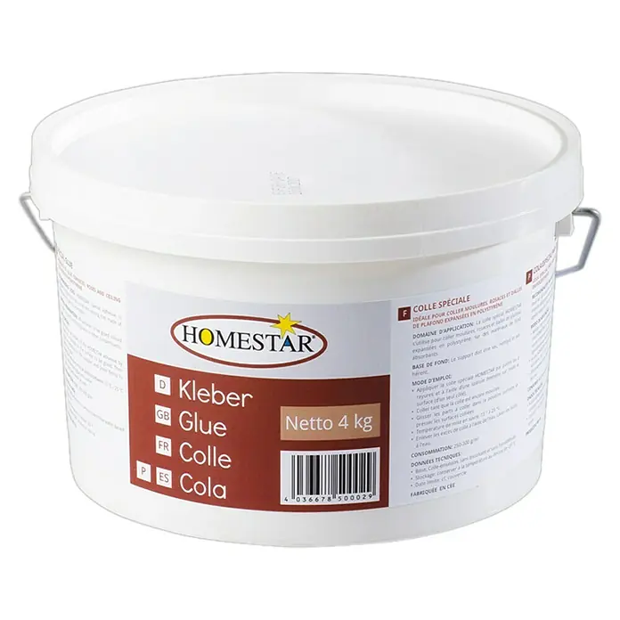 Spachtelkleber SX 20 - 4 kg - Weißer Eimer Homestar Kleber Glue Colle Cola mit einem Gewicht von 4 kg, ideal zum Verkleben von Stuckarbeiten, Rosetten und Deckenplatten.