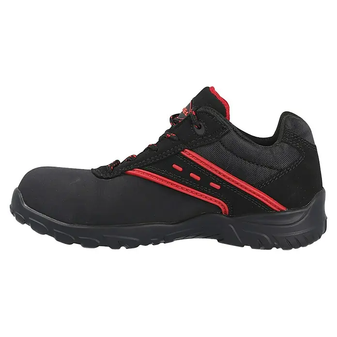 Paredes Zapato bajo de seguridad Actinio - 46, Clase de protección según EN ISO 20345: S3, Negro/Rojo - Zapato de seguridad negro con detalles rojos. Calzado cómodo y protector para el entorno laboral, ideal para entornos exigentes.