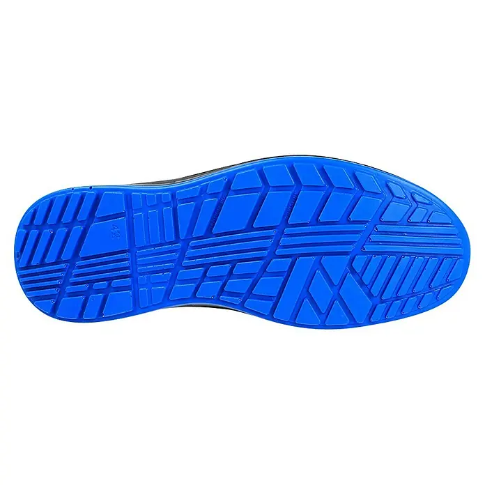 Paredes Zapato bajo de seguridad Hamilton - 36, Clase de protección según EN ISO 20345: S3, Azul/Negro - Suela de zapato azul con un diseño antideslizante. Ideal para un agarre seguro y comodidad en diversas superficies.
