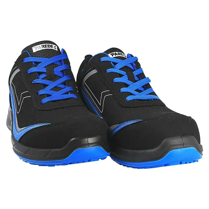 Paredes Zapato bajo de seguridad Hamilton - 37, Clase de protección según EN ISO 20345: S3, Azul/Negro - Zapatos de seguridad negros PAREDES con cordones y detalles azules ofrecen protección con estilo en el trabajo.