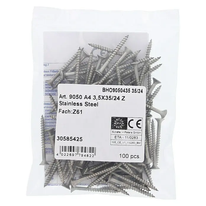 Marinetech Spanplattenschraube - Ø x L: 3,5 x 35 mm, Edelstahl, 100 Stk. - Packung mit 100 A4 Edelstahl Holzschrauben 3,5X35/24 Z. Ideal für Holzverbindungen im Innen- und Außenbereich.