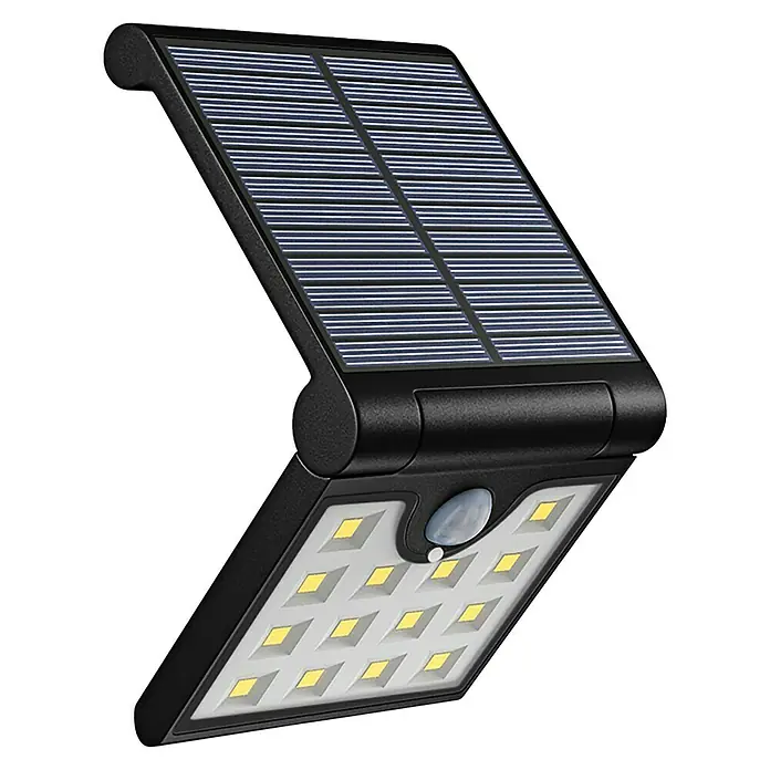 Arte confort Aplique solar para exterior Neus - 1 W, L x An x Al: 2,5 x 11,1 x 8,7 cm, Negro, IP44, 110 lm - Luz LED solar con sensor de movimiento para uso exterior, ideal para iluminar jardines, patios y entradas.