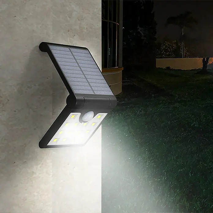 Arte confort Aplique solar para exterior Neus - 1 W, L x An x Al: 2,5 x 11,1 x 8,7 cm, Negro, IP44, 110 lm - Luz solar para exteriores con sensor de movimiento e iluminación LED, ideal para jardín, patio y terraza. La lámpara garantiza la seguridad en la oscuridad.