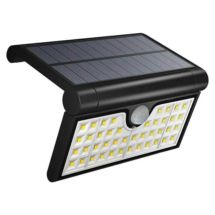 Arte confort Aplique solar para exterior Neus - 3,5 W, L x An x Al: 2,5 mm x 11,1 cm x 17 cm, Negro, IP44, 380 lm - Lámpara de pared LED solar con sensor de movimiento. Esta luz exterior es energéticamente eficiente y proporciona seguridad en exteriores.