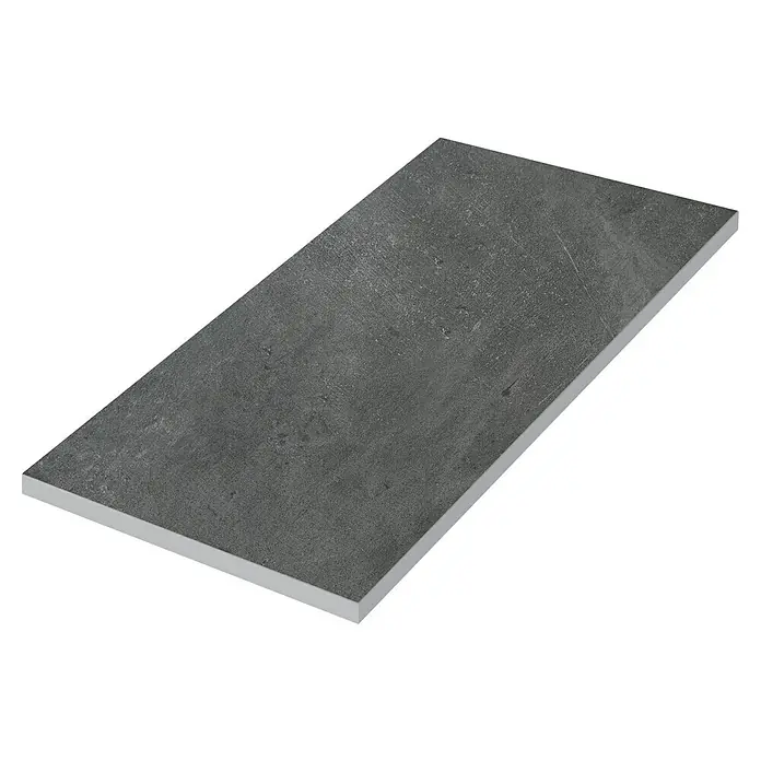 Feinsteinzeugfliese Manhattan Dark - 30 x 60 cm, Anthrazit, Matt - Nahaufnahme einer grauen Keramikfliese mit dezenter Textur, ideal für moderne Innenräume und ästhetische Bodenbeläge.