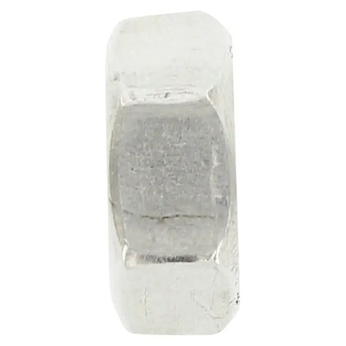 Marinetech Sechskantmutter - M 6, Edelstahl, A4, 100 Stk. - Nahaufnahme eines Silberwürfels mit abgerundeten Kanten und einer leicht rauen Textur, ideal für Schmuckdesign oder Sammlerstücke.