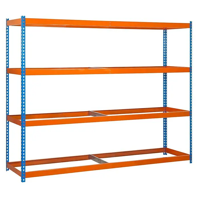 Simonrack Simonforte Estantería para cargas pesadas - Al x An x Pr: 200 x 240 x 45 cm, Número de baldas: 4 ud., Inserción, Azul/Naranja, Capacidad de carga por balda: 400 kg - Captura de la estantería de palets, que con sus cuatro niveles, es ideal para almacenar mercancías pesadas.