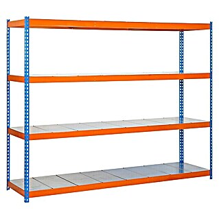 Simonrack Simontaller Schwerlastregal Simonforte Metall (H x B x T: 200 x 210 x 45 cm, Traglast pro Boden: 500 kg, Anzahl Böden: 4 Stk., Stecken, Blau/Orange/Silber)